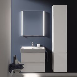 Washbasin and vanity unit with drawer and tall unit. 