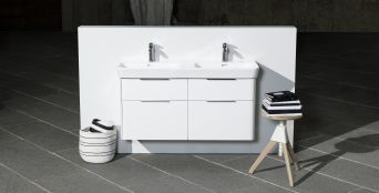 Double washbasin and vanity units. 