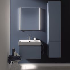 Washbasin and vanity unit with drawer and tall unit. 